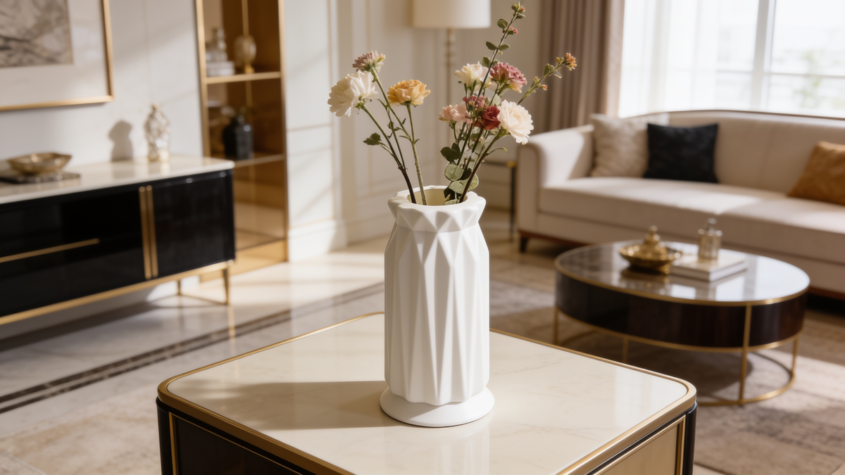 Nordic plastic flower vase detail view