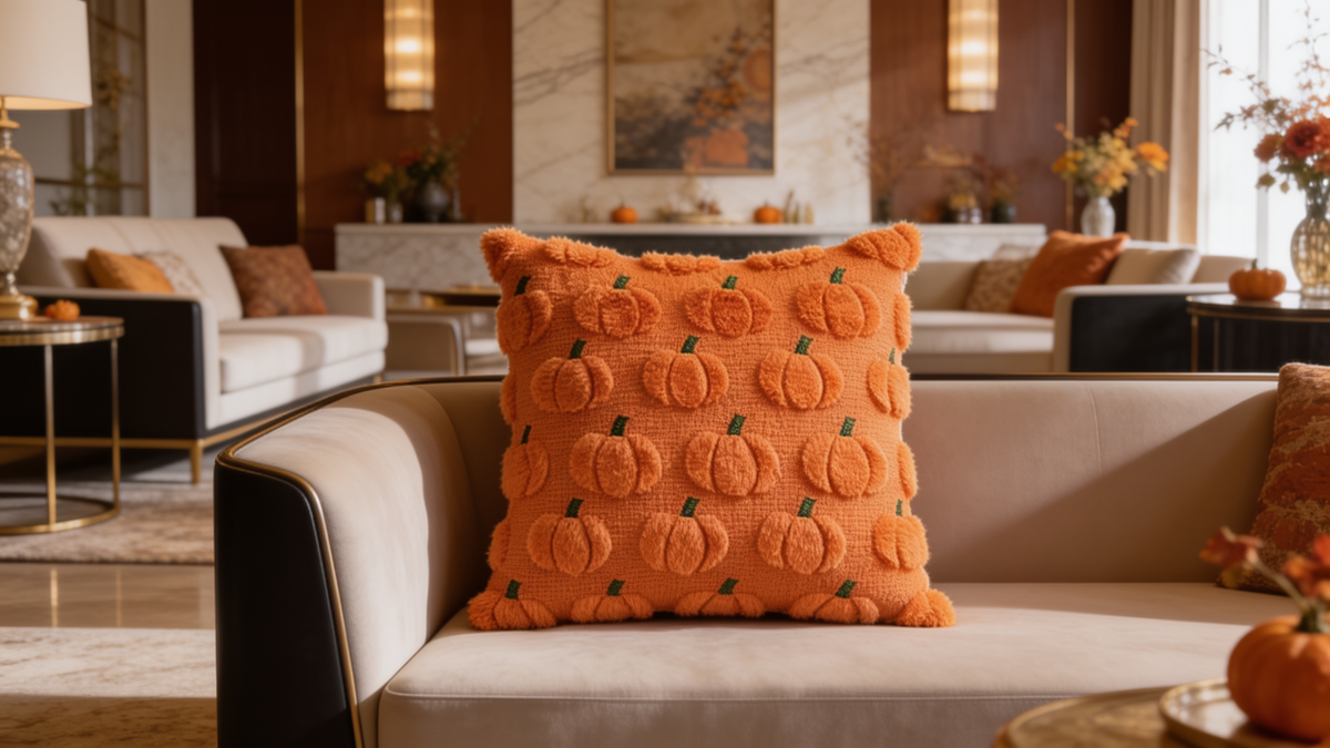 Warm autumn colored plain jacquard cushion covers shown without any motif