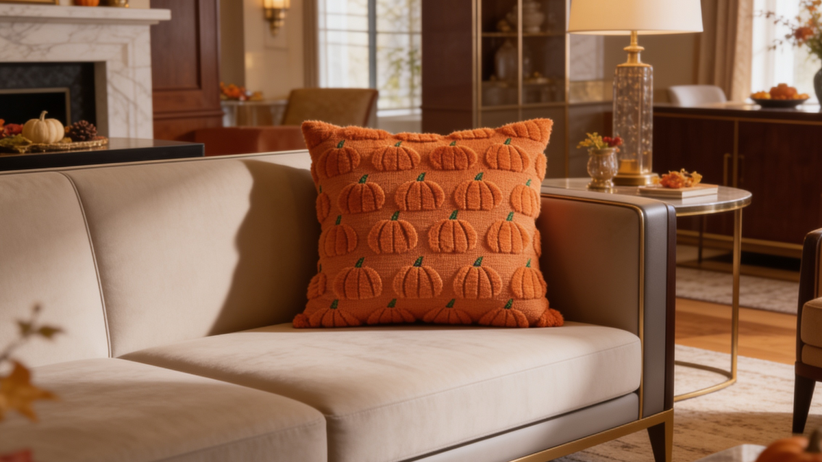 Single plain jacquard fall cushion cover on an armchair