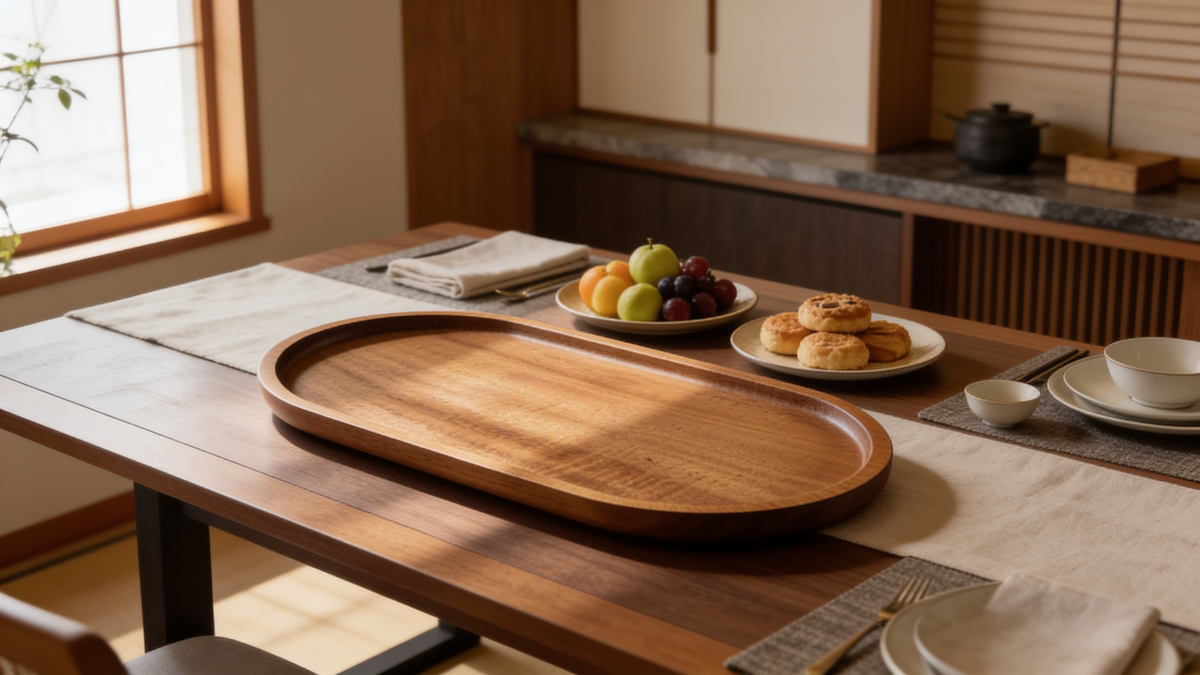 Solid wood snack board with natural grain surface