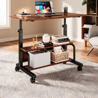 Mobile standing computer desk with locking wheels