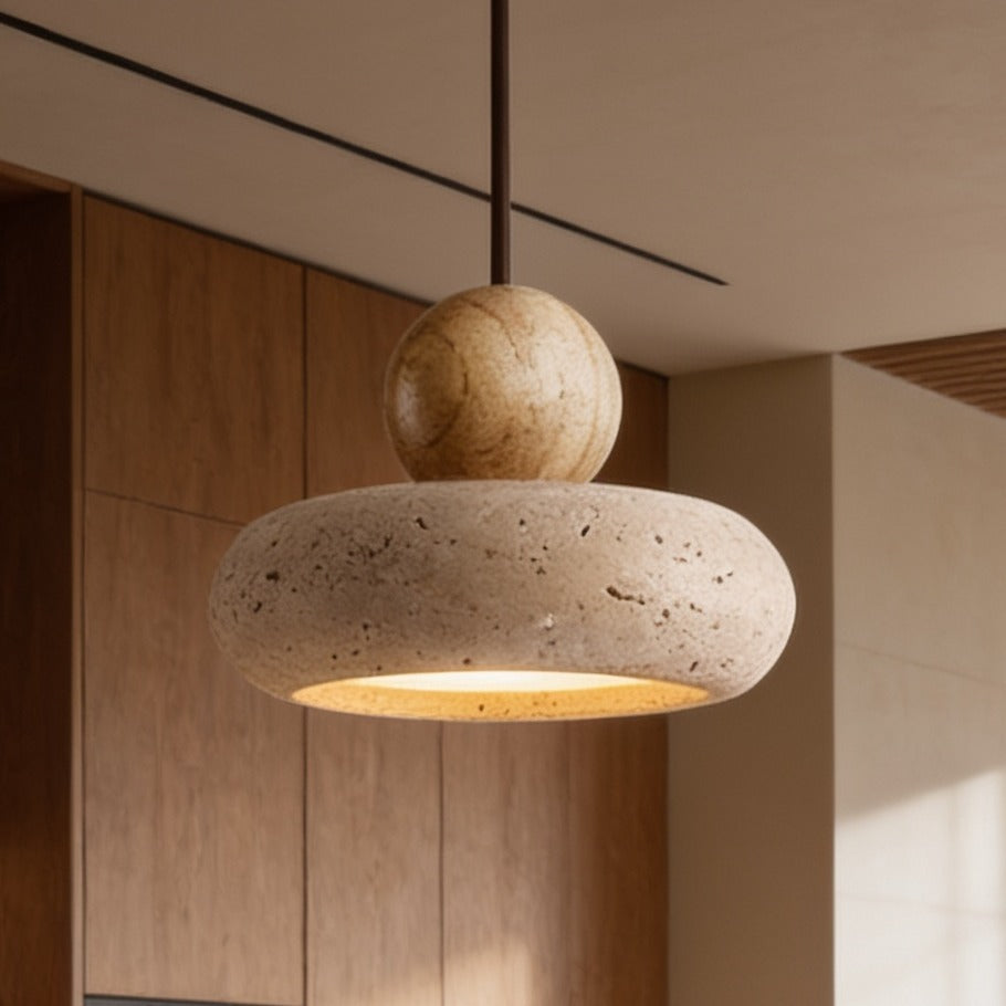 Travertine stone LED pendant light