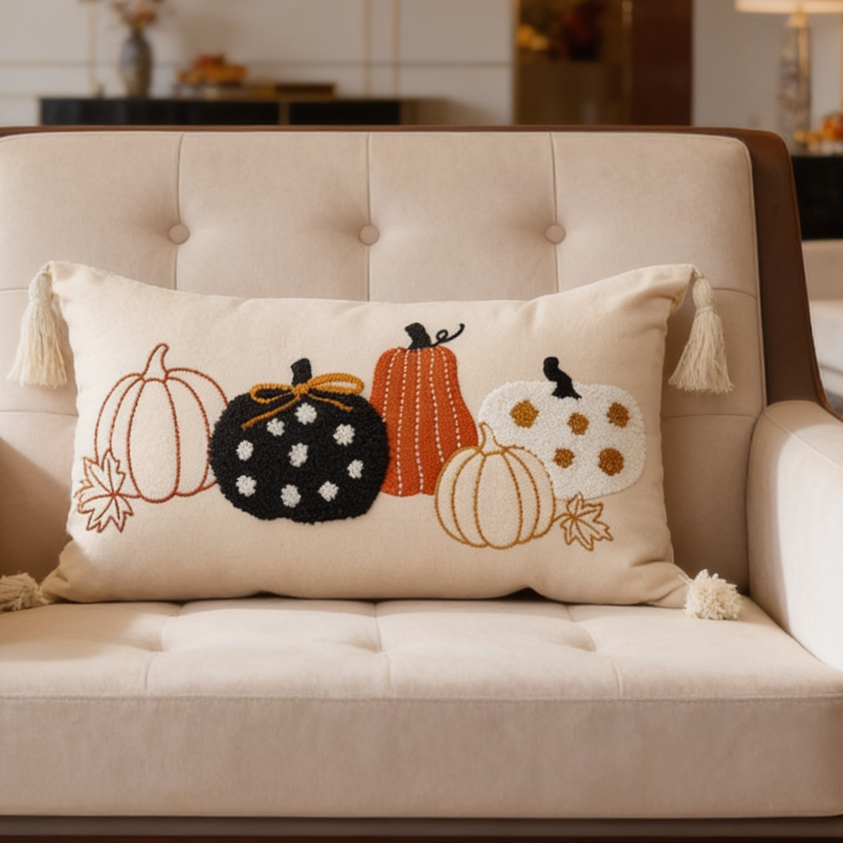 Pumpkin tufted velvet throw pillow cover