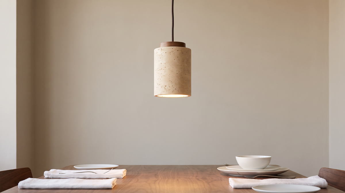 trav1 Travertine pendant over a dining table
