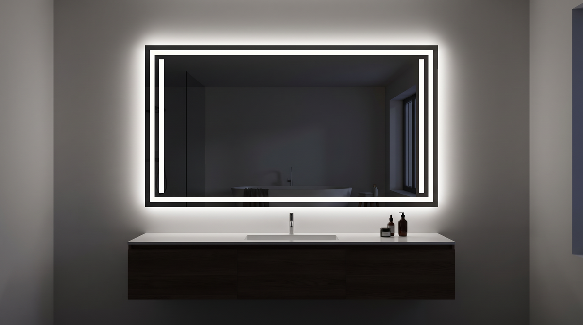 mirror2 LED mirror lit in a dark bathroom