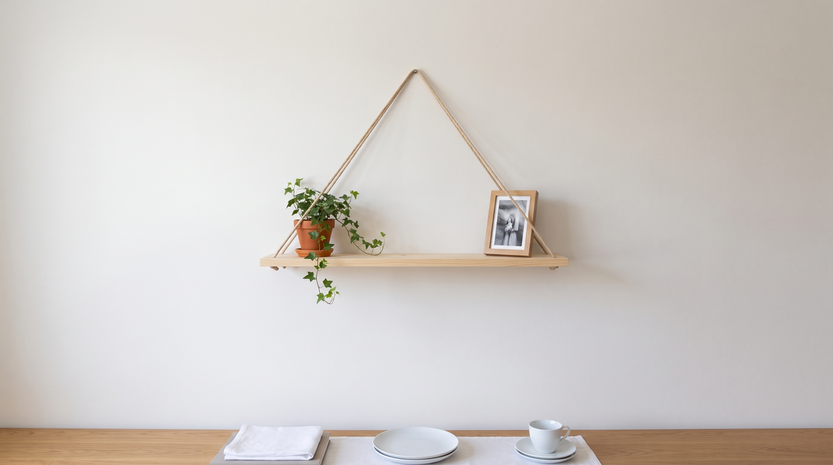 Rope hung swing shelf on a single nail