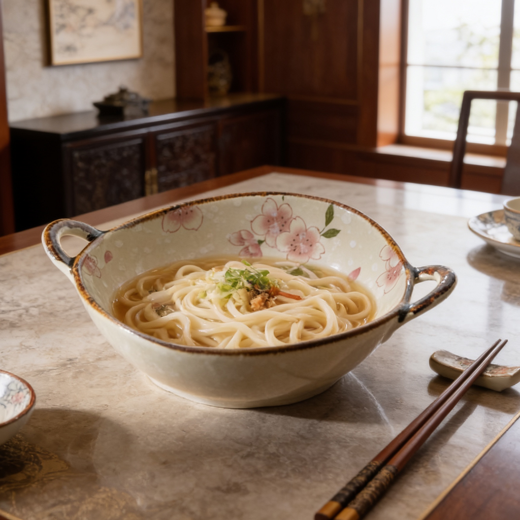 Cream glazed noodle bowl of ramen with chopsticks on a wooden table
