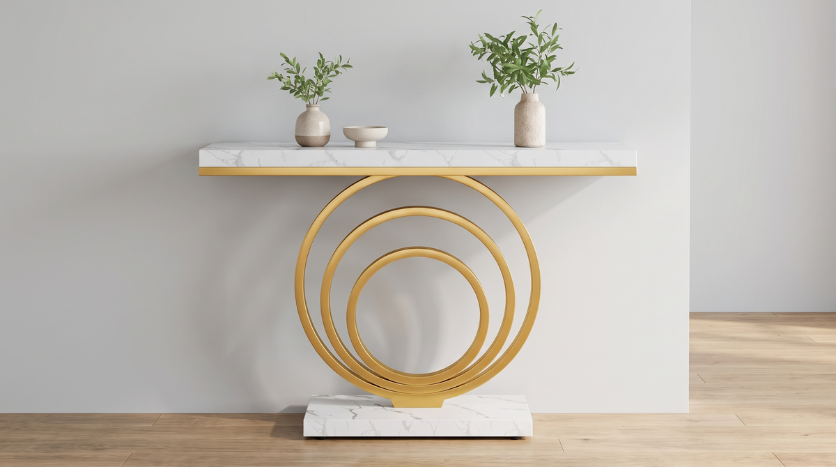 Console table on three nested gold rings
