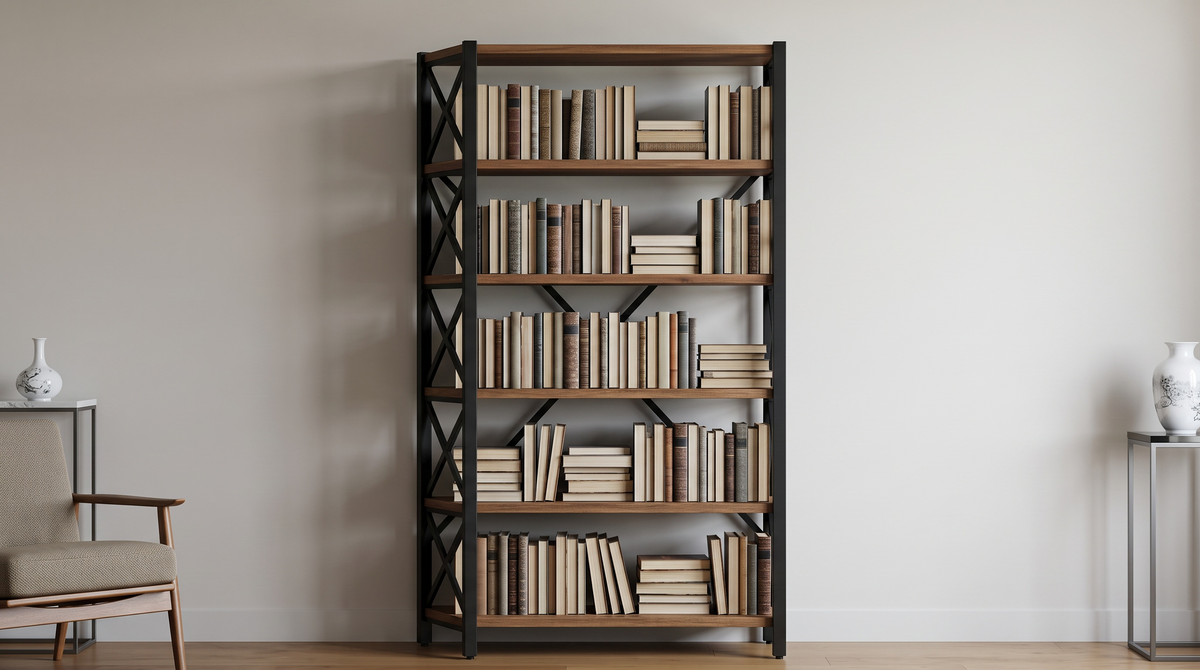 Bookcase styled with books
