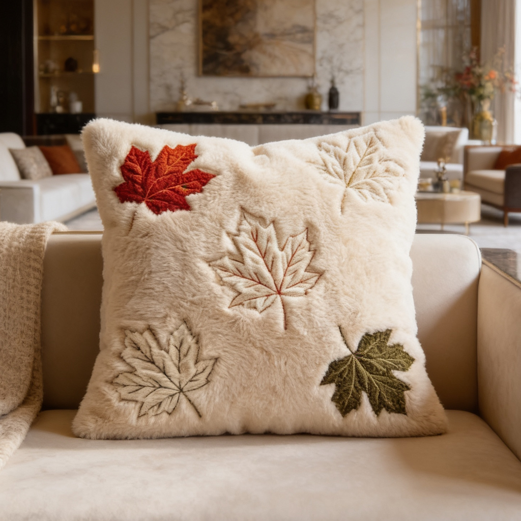 Maple leaf jacquard square pillow cover
