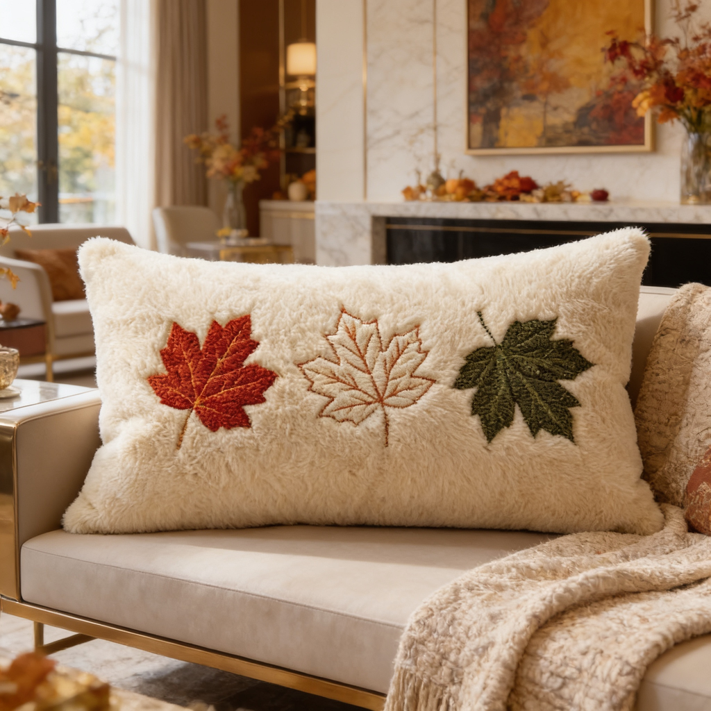 Maple leaf jacquard lumbar pillow cover