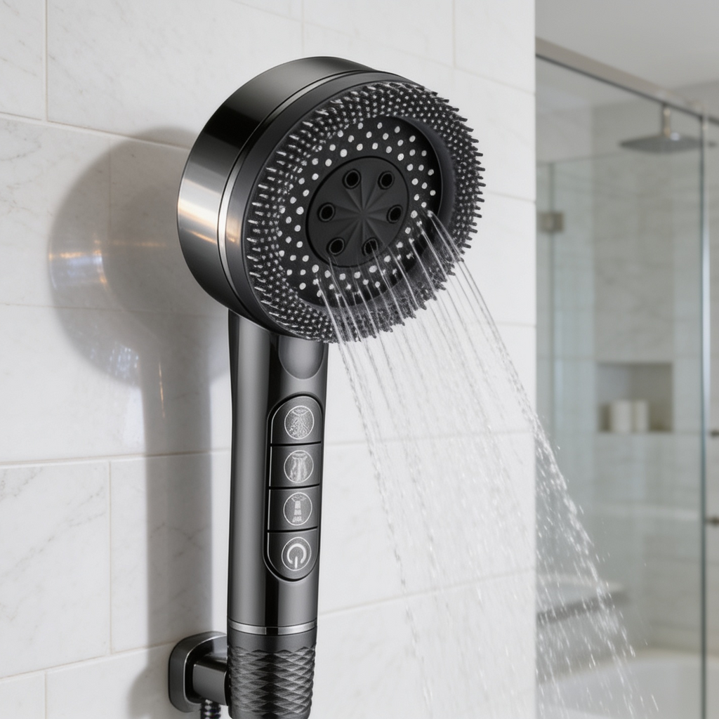 Close view of the spray face and the mode buttons on the black handle