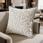 Ivory chenille pillow cover with outlined leaves, style 05