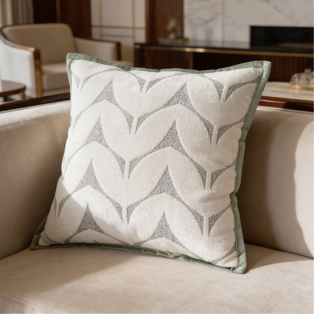 Gray and cream chevron chenille pillow cover, style 04