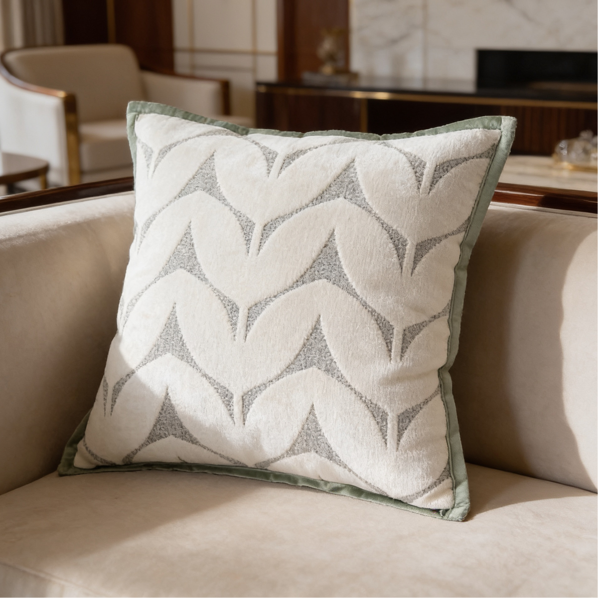 Gray and cream chevron chenille pillow cover, style 04