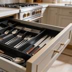 Silverware tray filling a drawer next to the stove