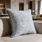 Blue chenille pillow cover with tonal foliage, style 11