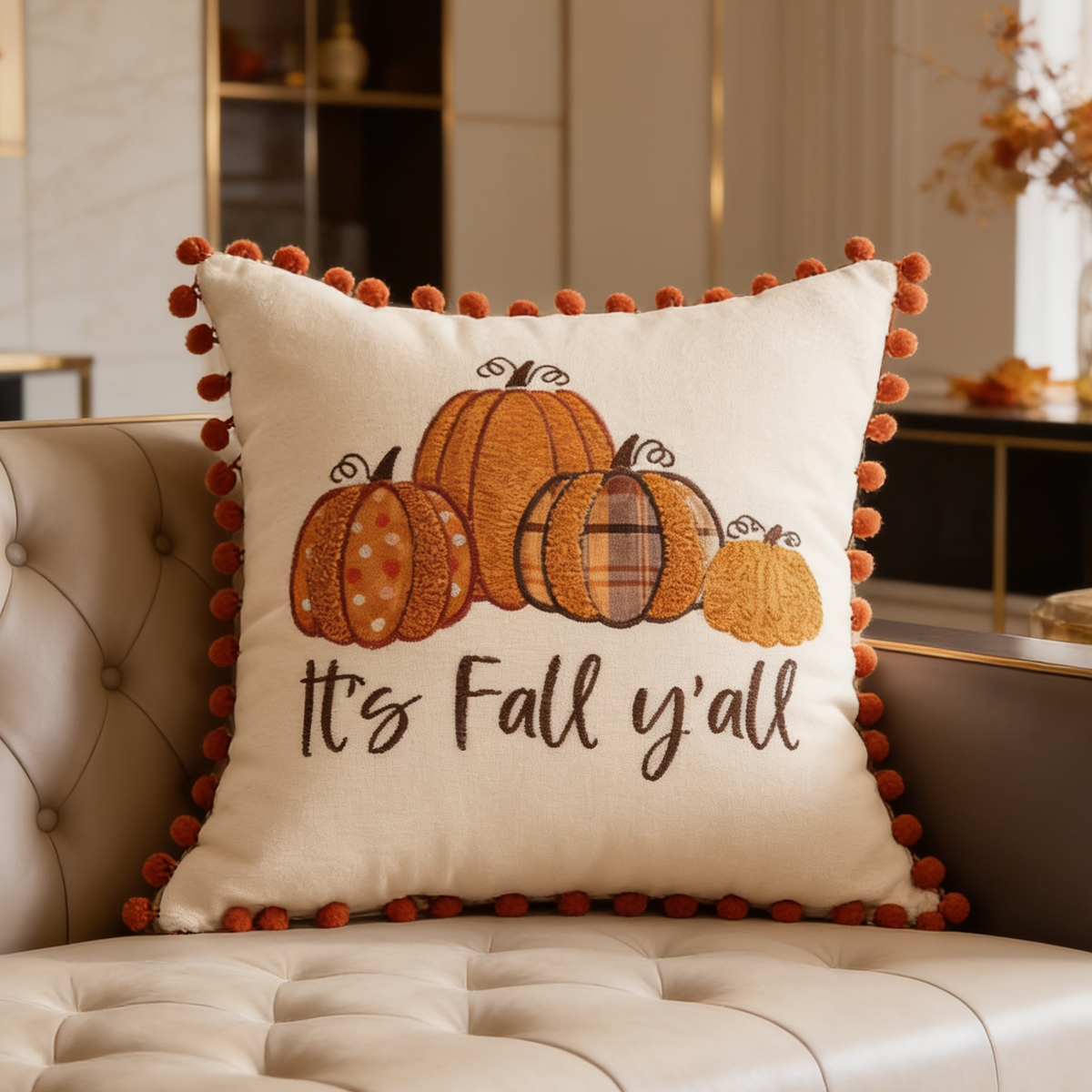 Fall lettered velvet square pillow cover