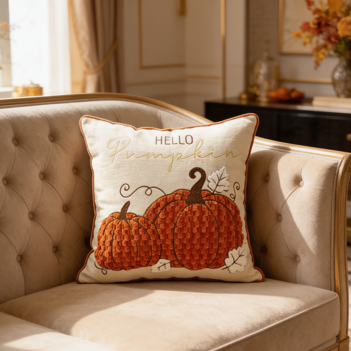 Pumpkin Throw Pillow Cover, Tufted Velvet Autumn Cushion Case in Twelve Pumpkin Designs Plus a Truck, 45 x 45 cm / 17.7 in or 30 x 50 cm / 19.7 in