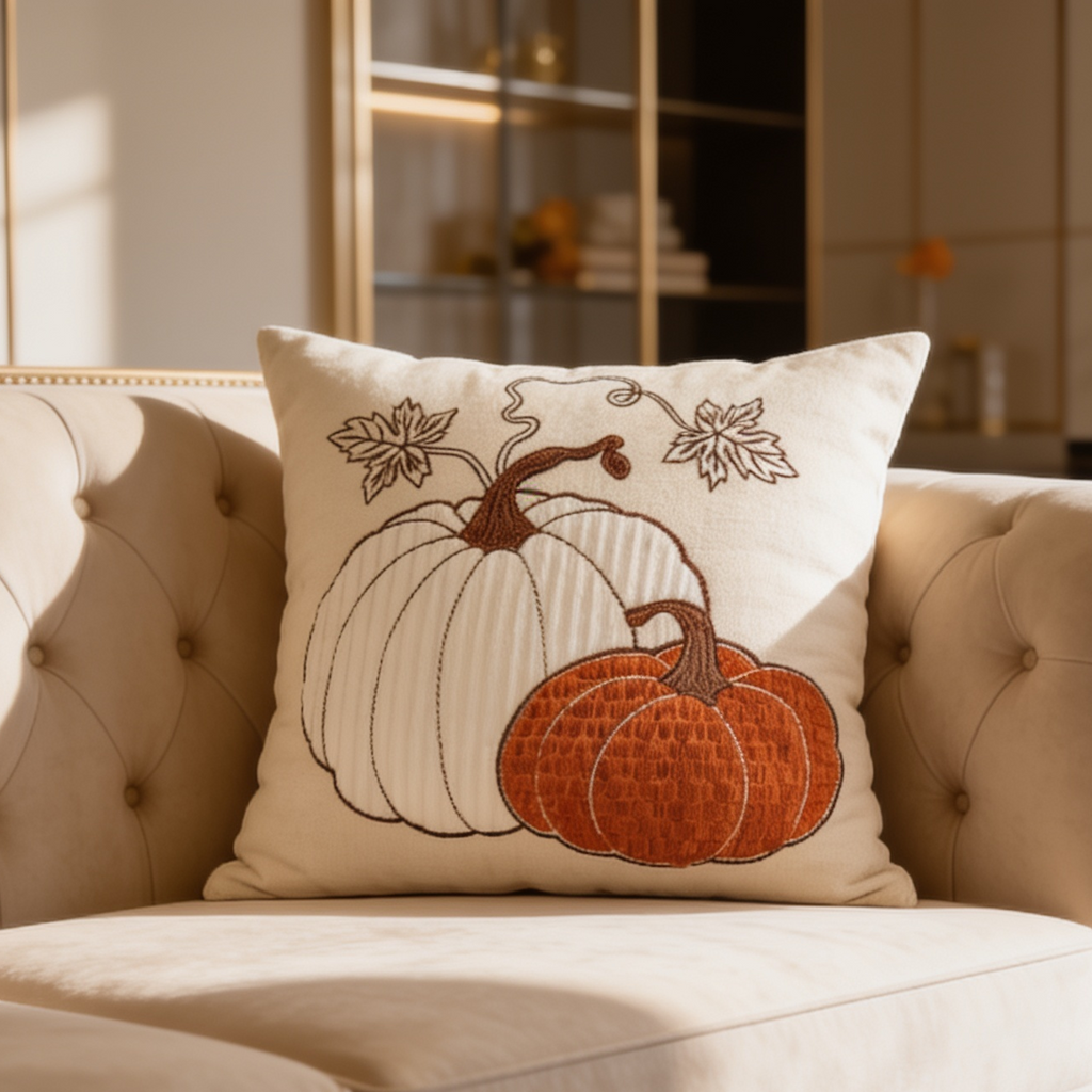 Pumpkin Throw Pillow Cover, Tufted Velvet Autumn Cushion Case in Twelve Pumpkin Designs Plus a Truck, 45 x 45 cm / 17.7 in or 30 x 50 cm / 19.7 in