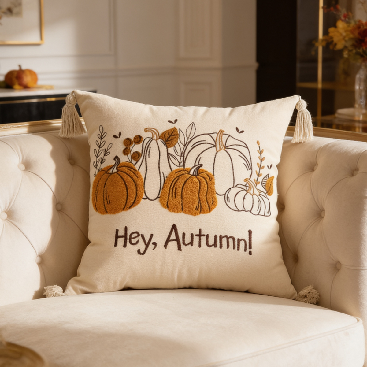 Yellow tufted velvet square pillow cover