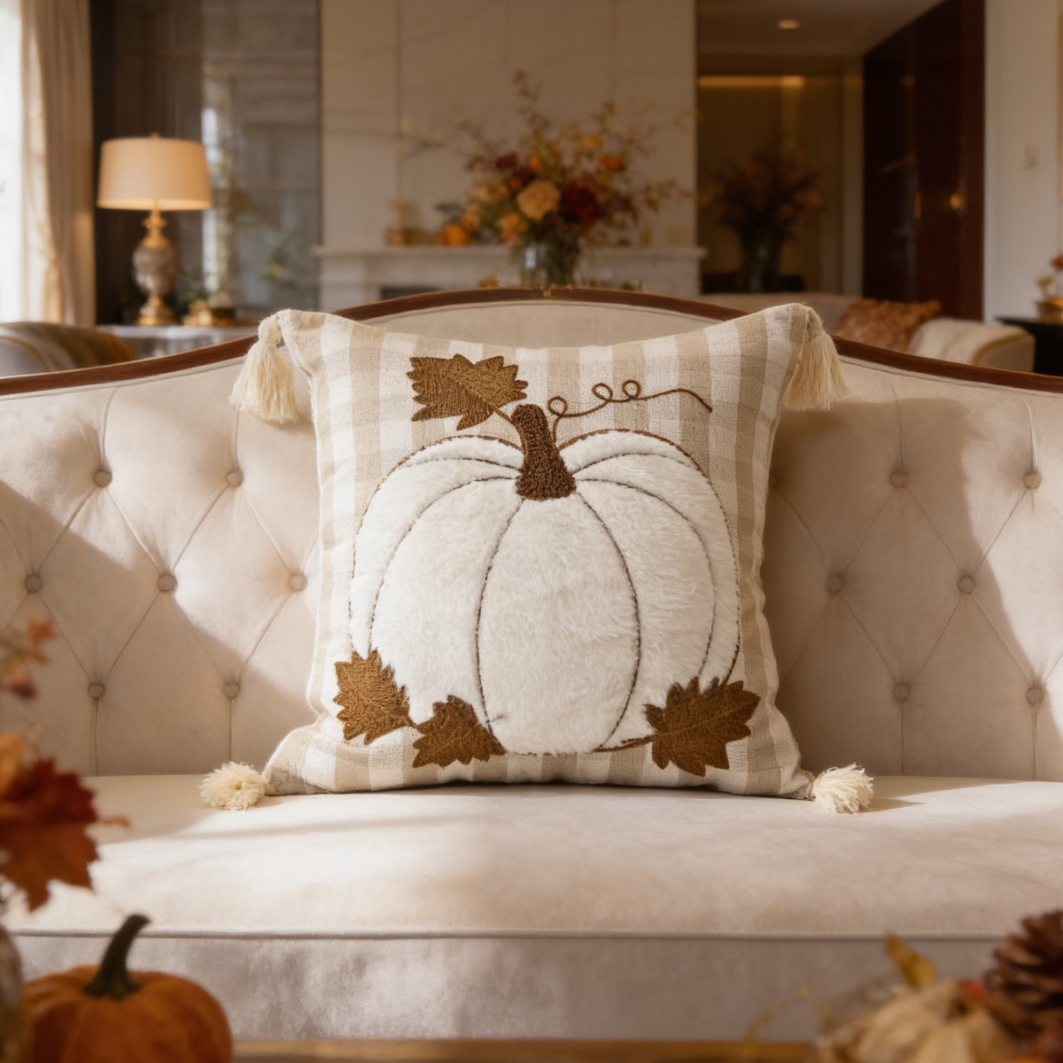 Pumpkin Throw Pillow Cover, Tufted Velvet Autumn Cushion Case in Twelve Pumpkin Designs Plus a Truck, 45 x 45 cm / 17.7 in or 30 x 50 cm / 19.7 in