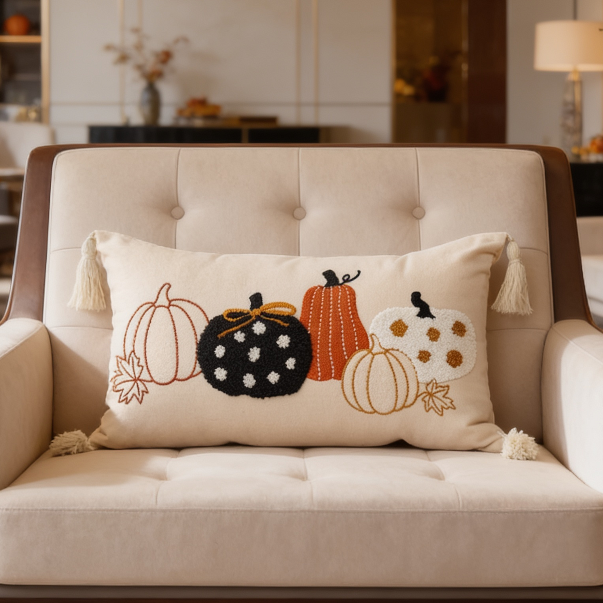 Black tufted velvet lumbar pillow cover