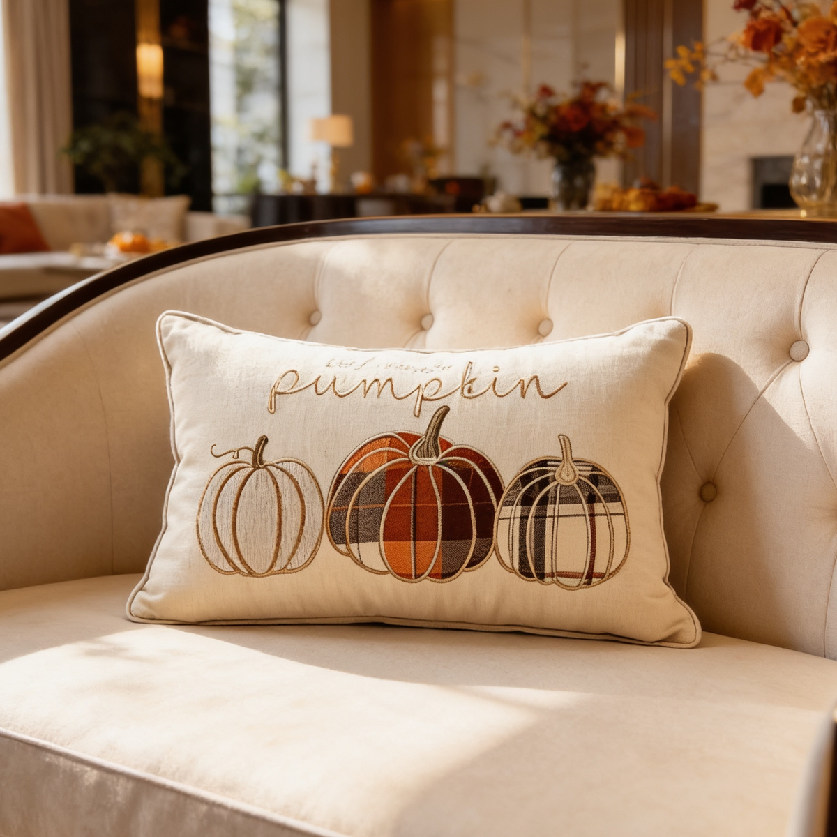 Pumpkin Throw Pillow Cover, Tufted Velvet Autumn Cushion Case in Twelve Pumpkin Designs Plus a Truck, 45 x 45 cm / 17.7 in or 30 x 50 cm / 19.7 in