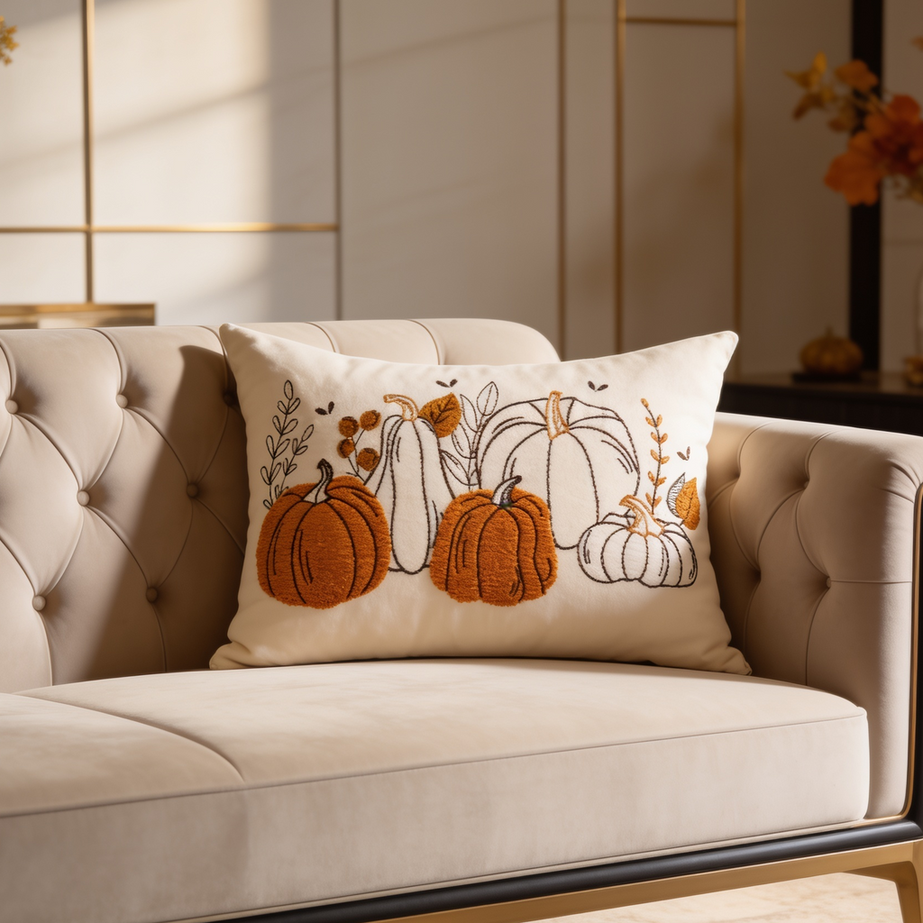 Pumpkin Throw Pillow Cover, Tufted Velvet Autumn Cushion Case in Twelve Pumpkin Designs Plus a Truck, 45 x 45 cm / 17.7 in or 30 x 50 cm / 19.7 in