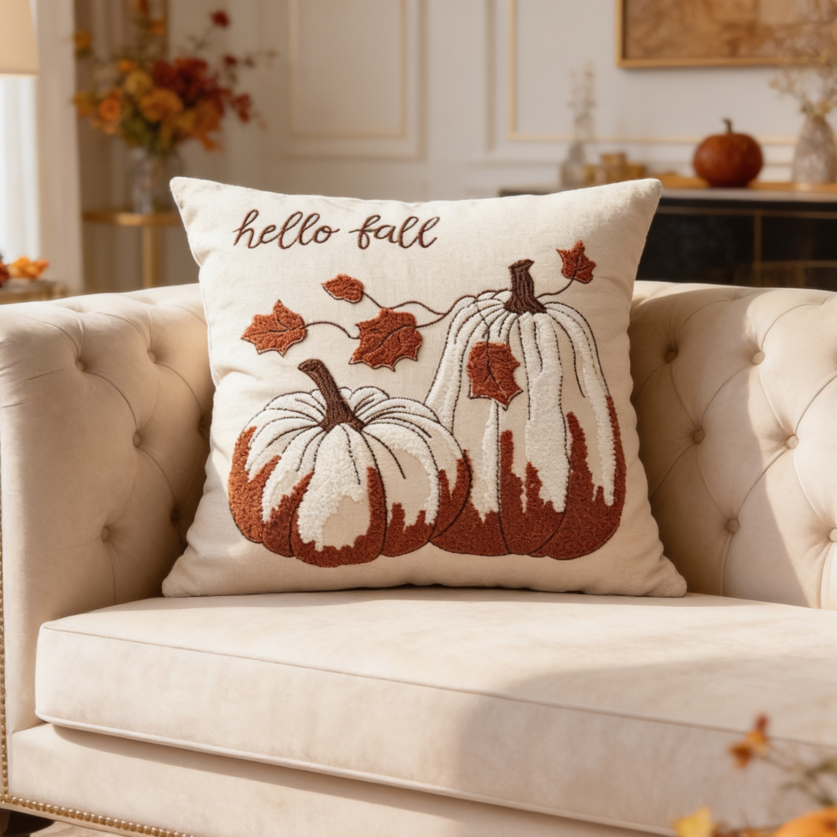 Pumpkin Throw Pillow Cover, Tufted Velvet Autumn Cushion Case in Twelve Pumpkin Designs Plus a Truck, 45 x 45 cm / 17.7 in or 30 x 50 cm / 19.7 in