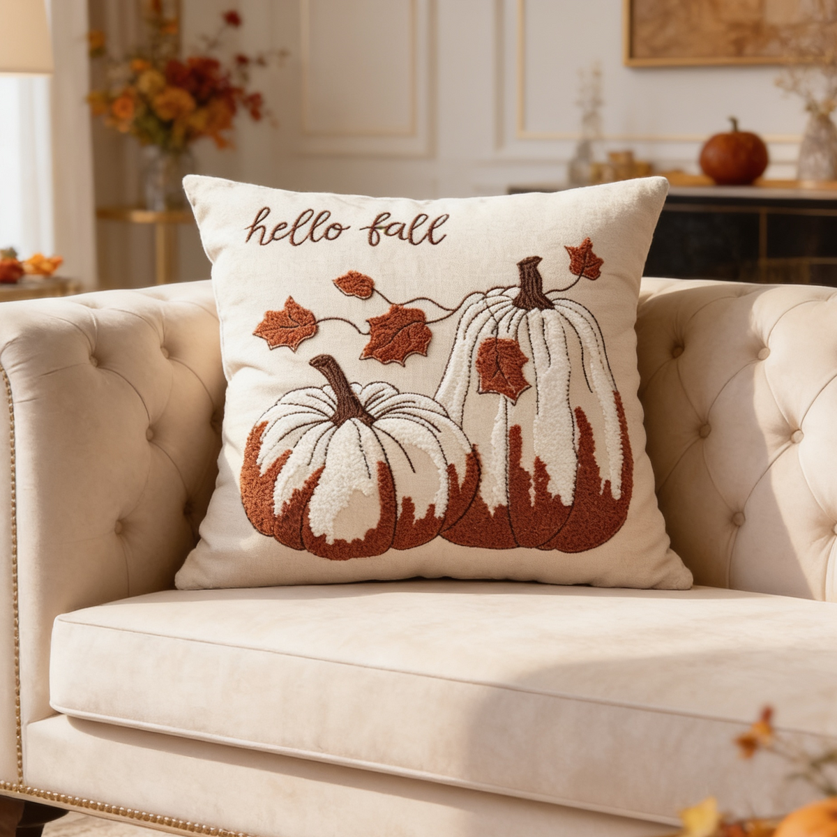 Pumpkin Throw Pillow Cover, Tufted Velvet Autumn Cushion Case in Twelve Pumpkin Designs Plus a Truck, 45 x 45 cm / 17.7 in or 30 x 50 cm / 19.7 in