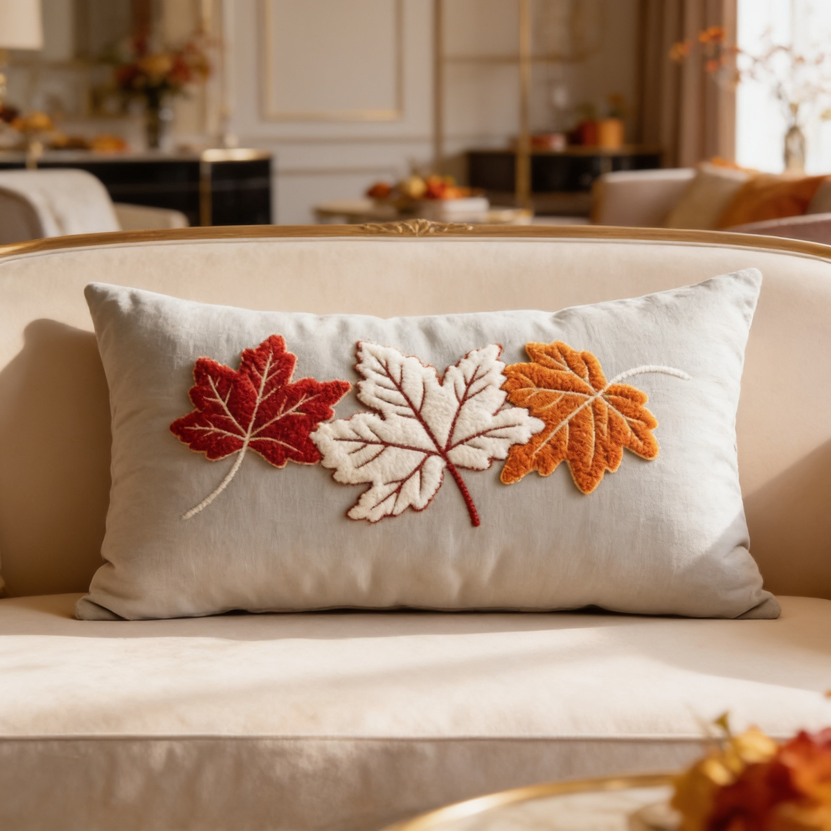 Maple leaf lumbar pillow cover, second design