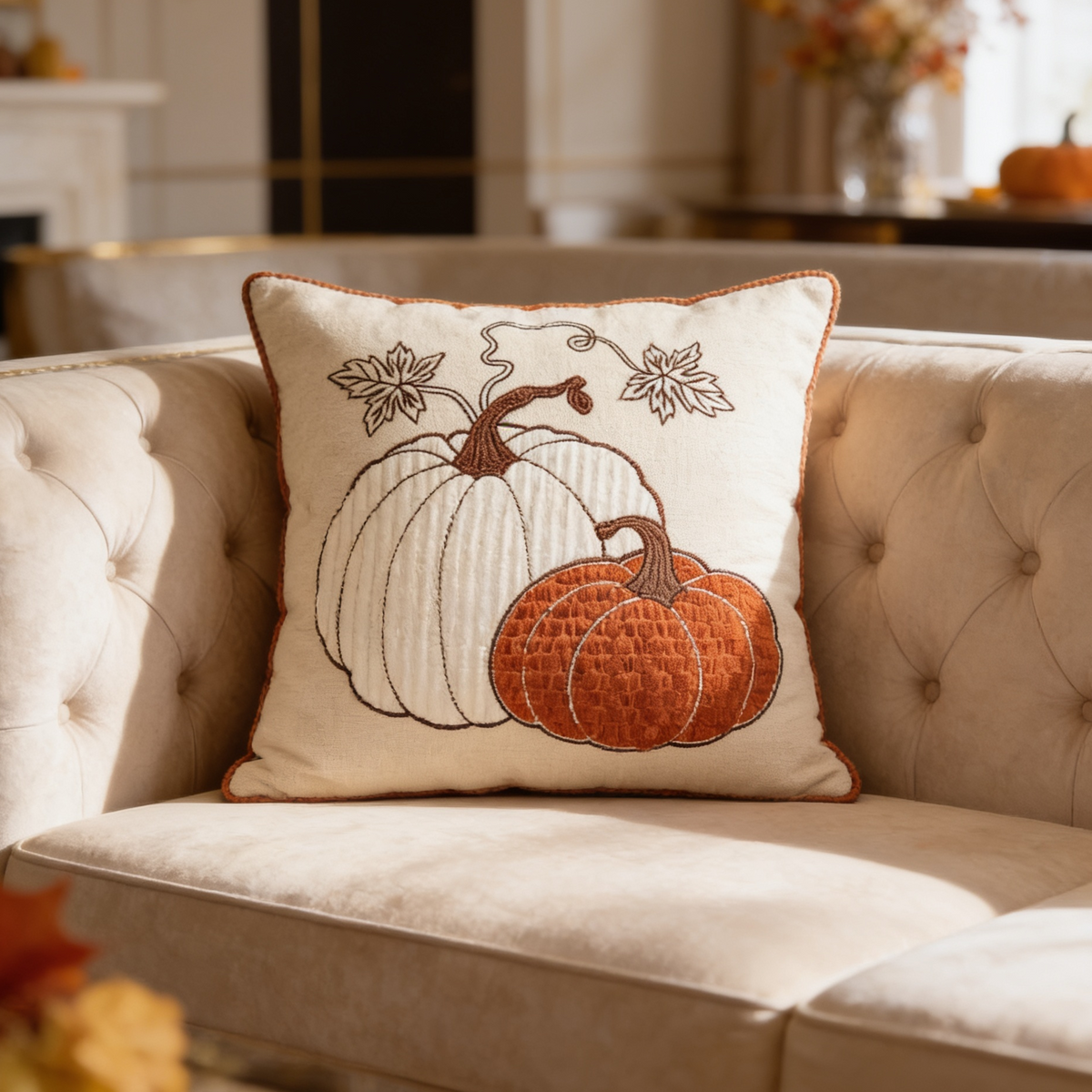 Pumpkin Throw Pillow Cover, Tufted Velvet Autumn Cushion Case in Twelve Pumpkin Designs Plus a Truck, 45 x 45 cm / 17.7 in or 30 x 50 cm / 19.7 in