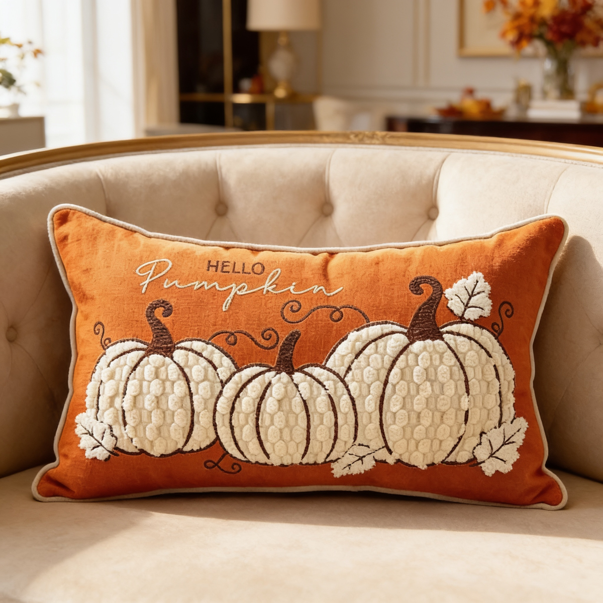 Pumpkin Throw Pillow Cover, Tufted Velvet Autumn Cushion Case in Twelve Pumpkin Designs Plus a Truck, 45 x 45 cm / 17.7 in or 30 x 50 cm / 19.7 in