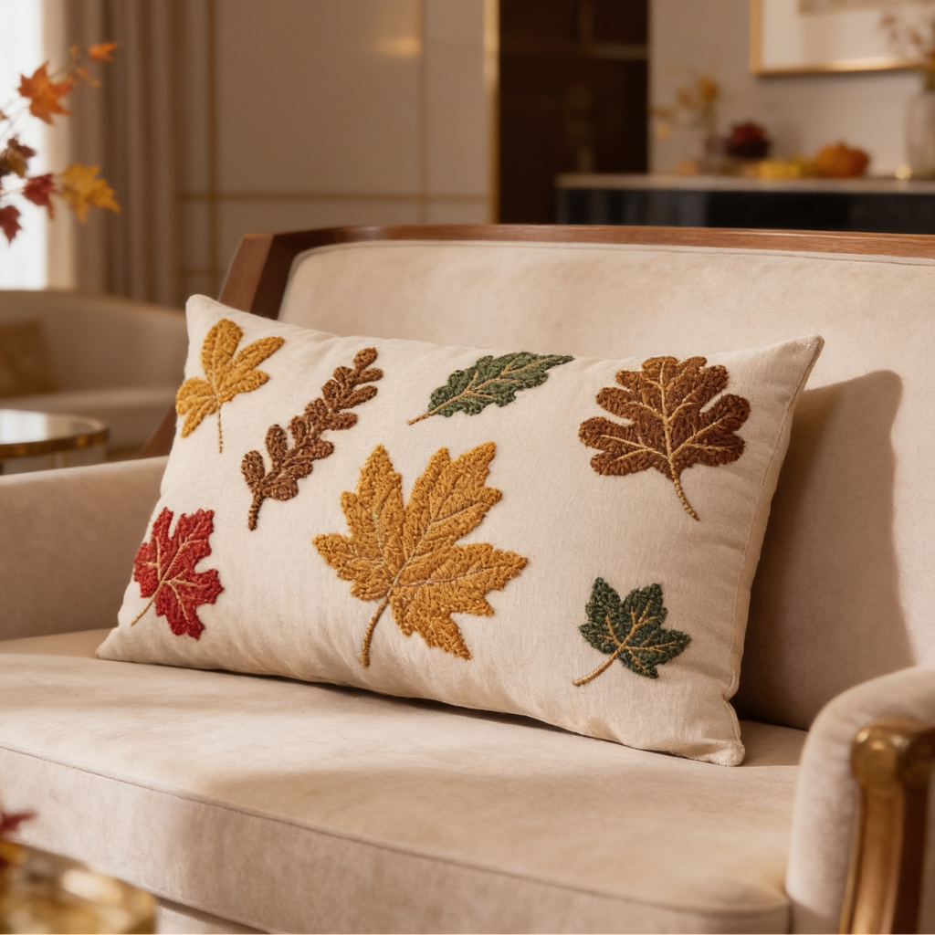 Maple leaf lumbar pillow cover, third design