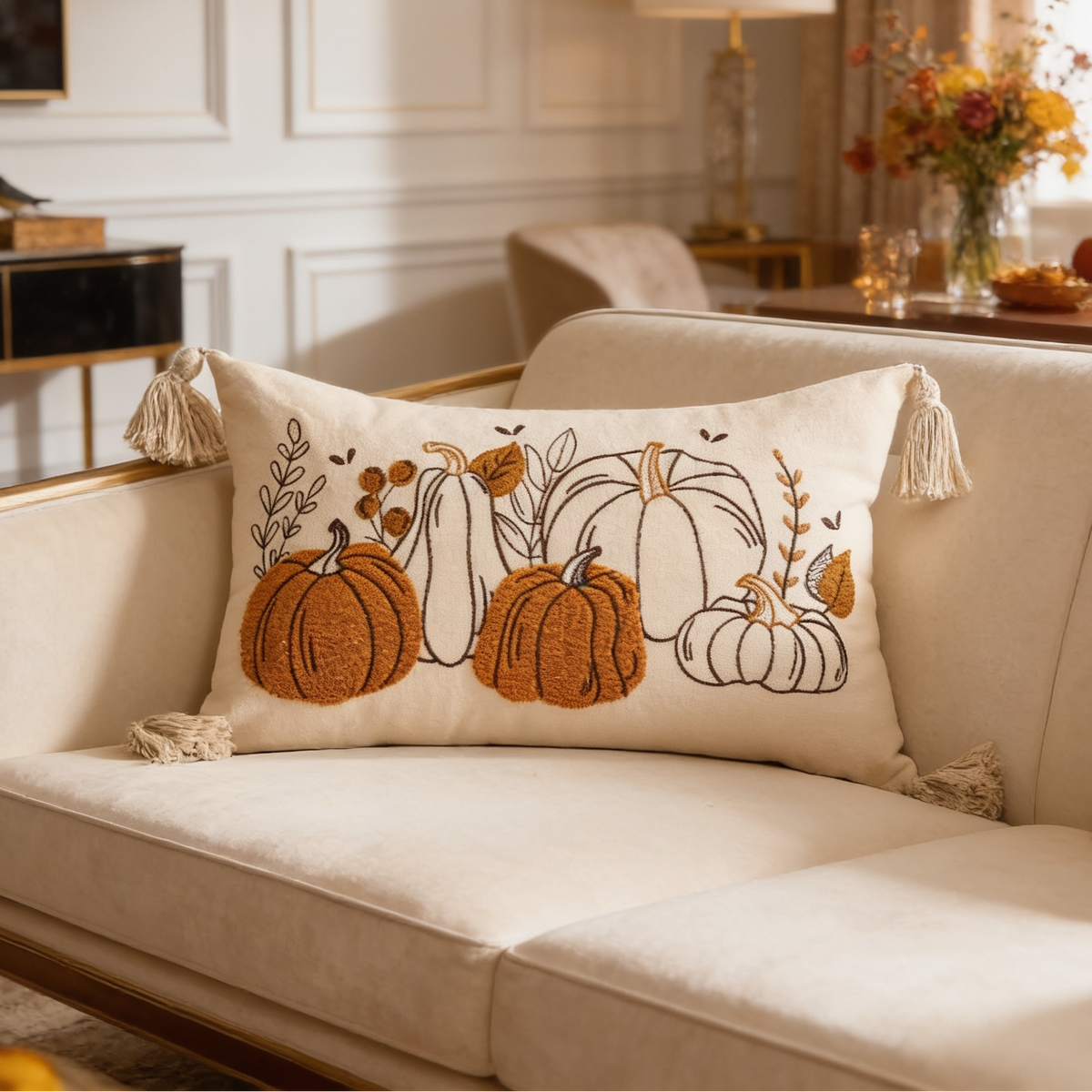 Pumpkin Throw Pillow Cover, Tufted Velvet Autumn Cushion Case in Twelve Pumpkin Designs Plus a Truck, 45 x 45 cm / 17.7 in or 30 x 50 cm / 19.7 in
