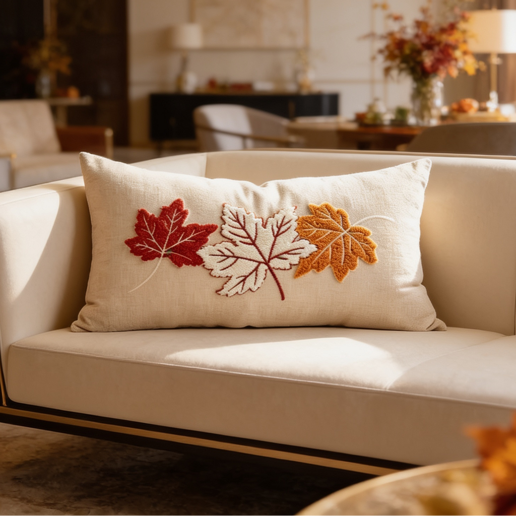 Maple leaf lumbar pillow cover, fourth design
