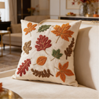 Scattered fall leaves tufted velvet pillow cover