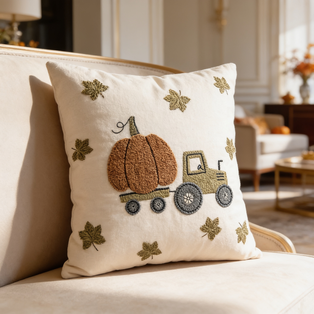 Pumpkin Throw Pillow Cover, Tufted Velvet Autumn Cushion Case in Twelve Pumpkin Designs Plus a Truck, 45 x 45 cm / 17.7 in or 30 x 50 cm / 19.7 in