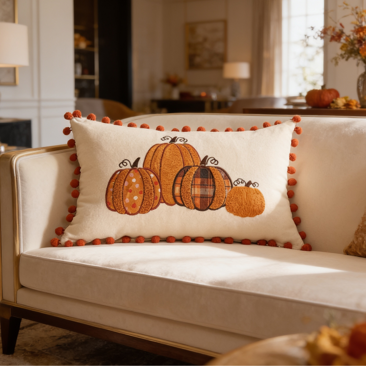 Orange tufted velvet lumbar pillow cover