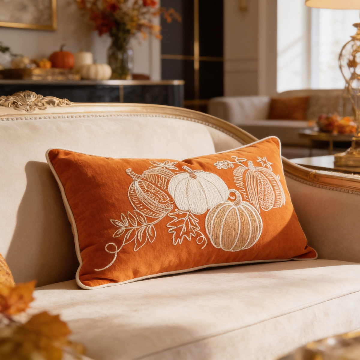 Pumpkin Throw Pillow Cover, Tufted Velvet Autumn Cushion Case in Twelve Pumpkin Designs Plus a Truck, 45 x 45 cm / 17.7 in or 30 x 50 cm / 19.7 in