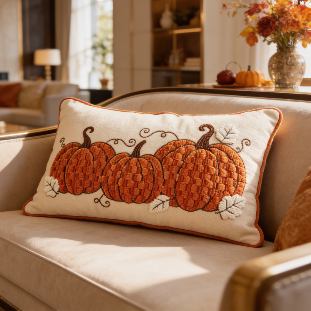 Pumpkin Throw Pillow Cover, Tufted Velvet Autumn Cushion Case in Twelve Pumpkin Designs Plus a Truck, 45 x 45 cm / 17.7 in or 30 x 50 cm / 19.7 in