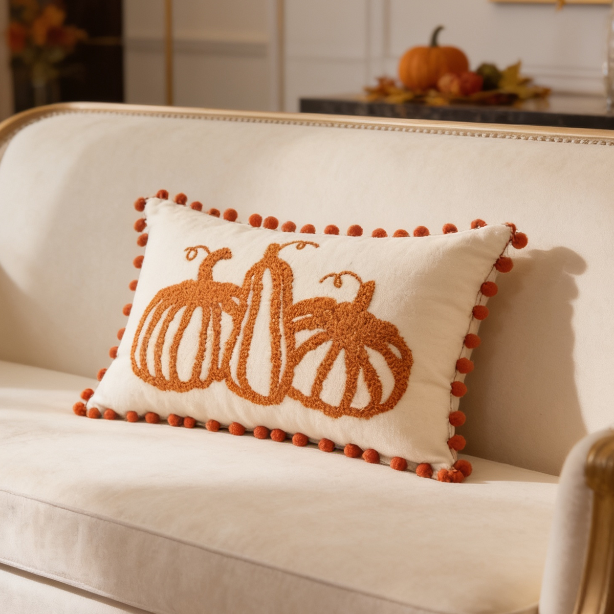Pumpkin Throw Pillow Cover, Tufted Velvet Autumn Cushion Case in Twelve Pumpkin Designs Plus a Truck, 45 x 45 cm / 17.7 in or 30 x 50 cm / 19.7 in