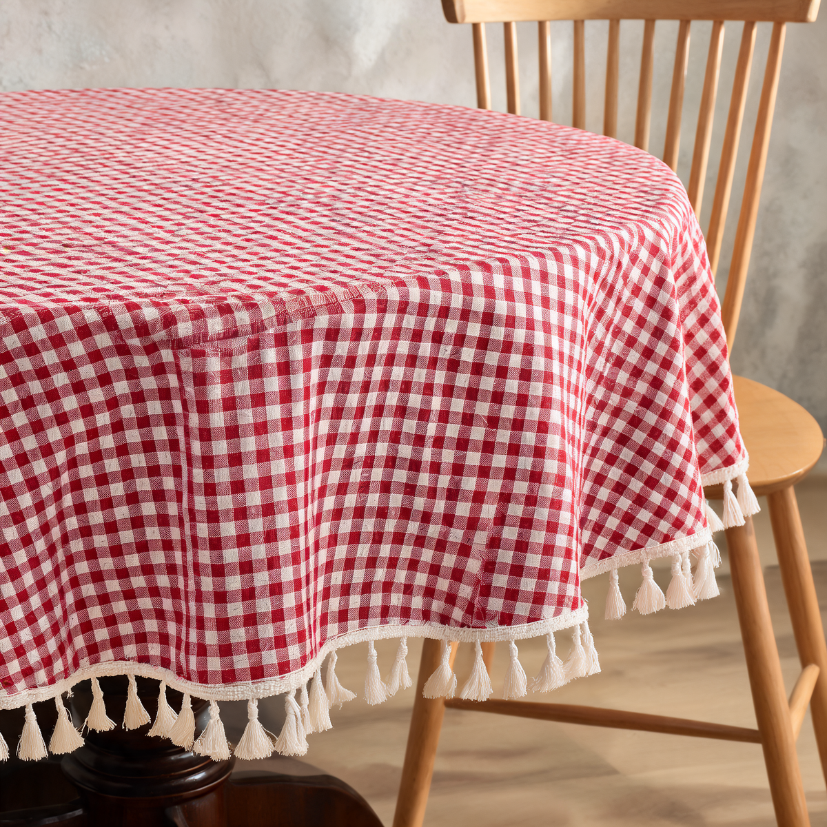Round Floral Tablecloth, Printed Polyester with Tassel Trim for Farmhouse Dining, Picnics and Parties, 90 to 150 cm / 35.4 to 59.1 in
