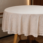 Round Floral Tablecloth, Printed Polyester with Tassel Trim for Farmhouse Dining, Picnics and Parties, 90 to 150 cm / 35.4 to 59.1 in