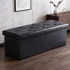 Folding Storage Ottoman Bench, 30 in / 76.2 cm Faux Leather Footstool and Toy Box with Memory Foam Seat, for Bedroom, Living Room and Entryway