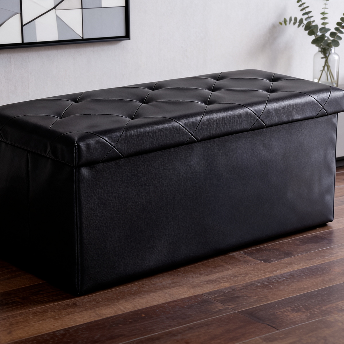 Folding Storage Ottoman Bench, 30 in / 76.2 cm Faux Leather Footstool and Toy Box with Memory Foam Seat, for Bedroom, Living Room and Entryway
