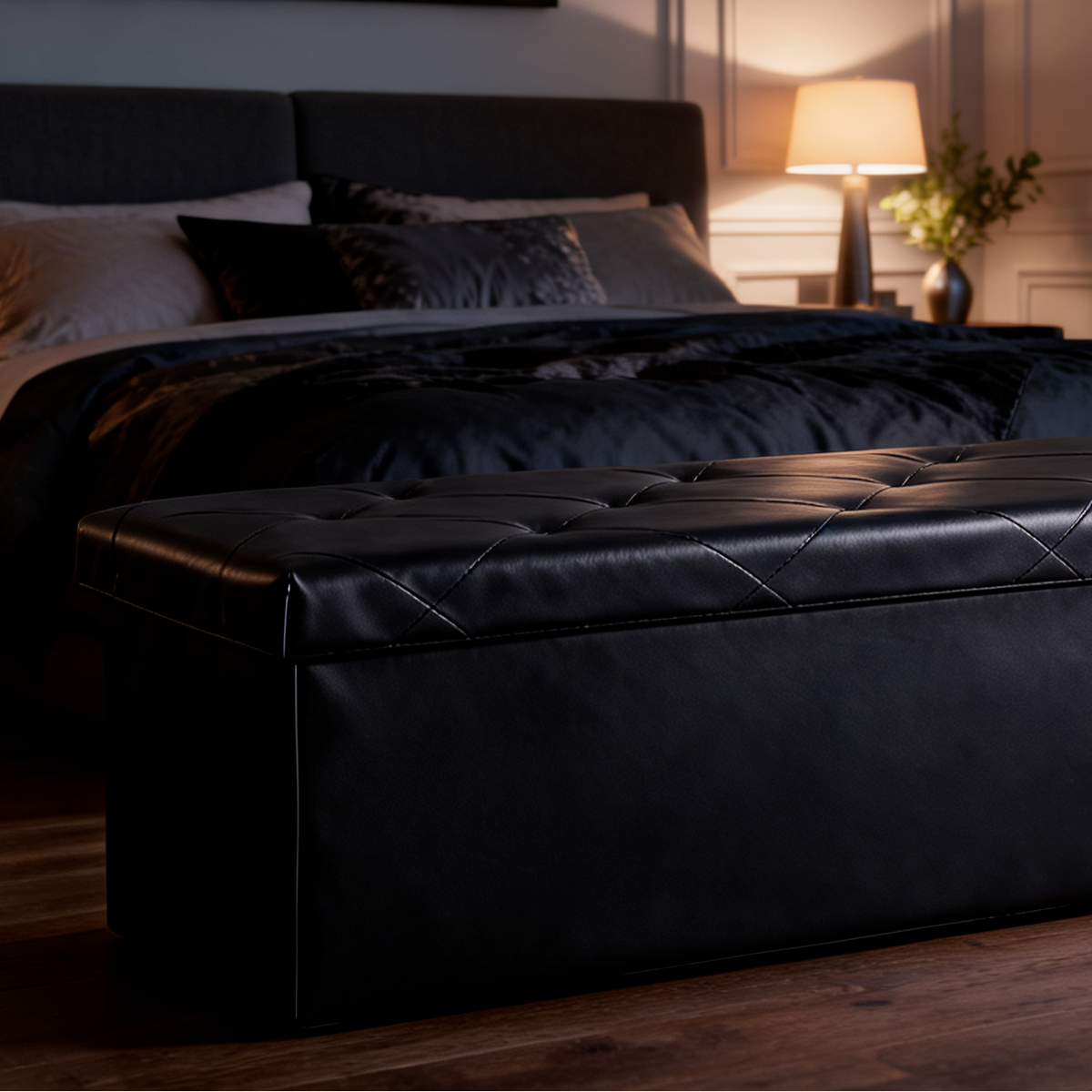 Folding Storage Ottoman Bench, 30 in / 76.2 cm Faux Leather Footstool and Toy Box with Memory Foam Seat, for Bedroom, Living Room and Entryway