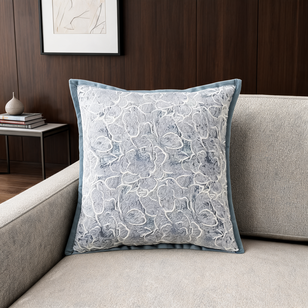 Gray and Blue Chenille Throw Pillow Cover, Woven Jacquard Cushion Case in Four Cool Toned Designs, 40 x 40 to 50 x 50 cm / 15.7 to 19.7 in