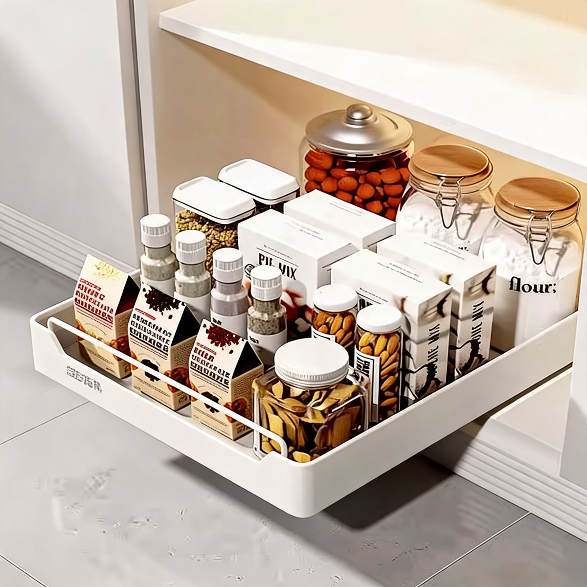 Pull Out Cabinet Organizer, Carbon Steel Sliding Drawer Shelf with Damping Rails, 43 cm / 16.9 in Deep, for Kitchen, Bathroom and Under Sink Storage